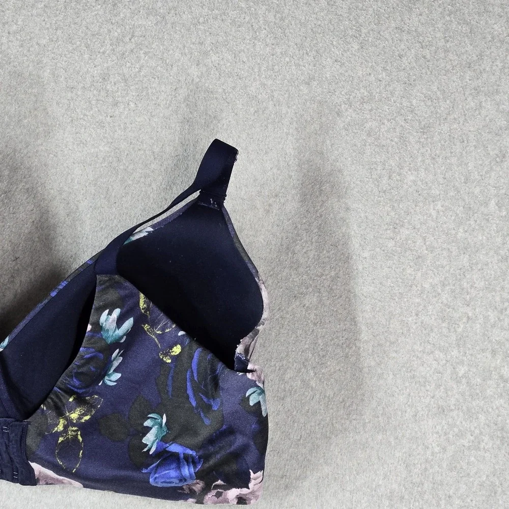 Cacique Women Bra 44DDD Navy Floral T Shirt Underwired Strap Adjustable